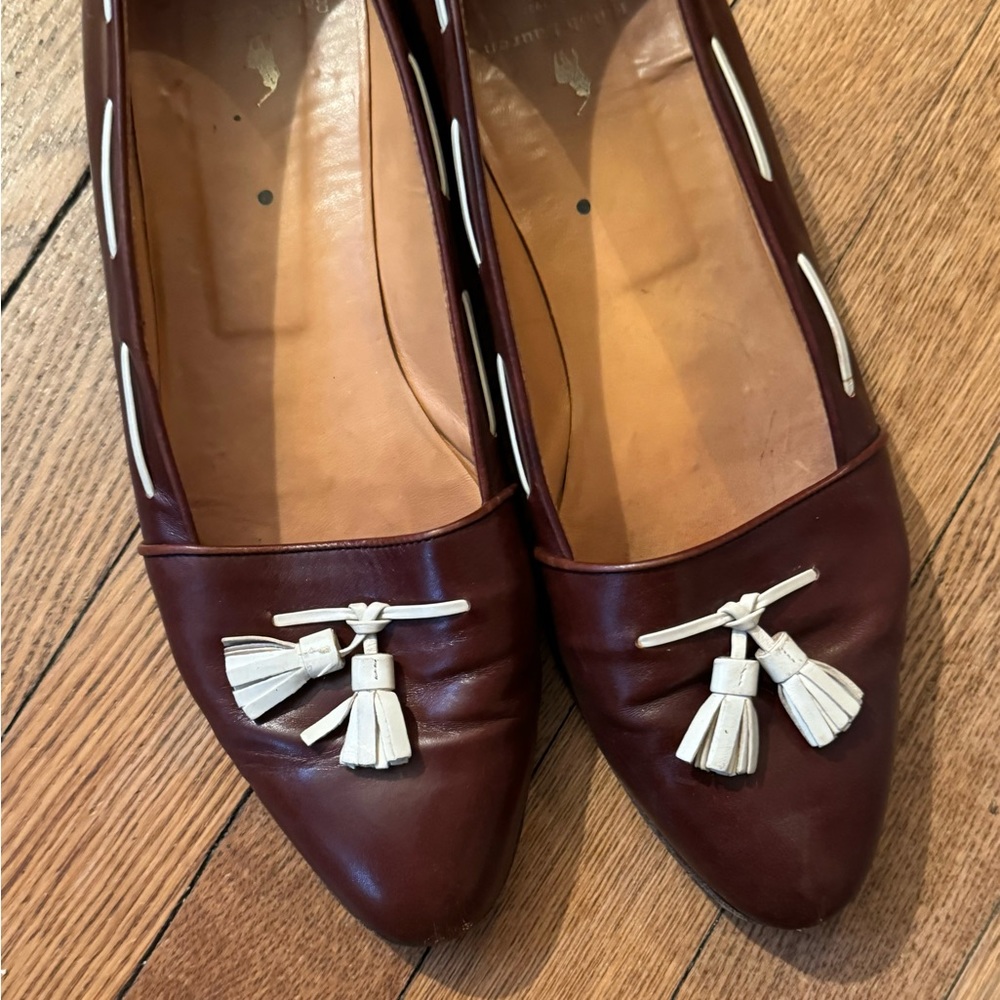Ralph Lauren preppy vintage sample sale tassle flats brown with white tassle - Picture 4 of 11